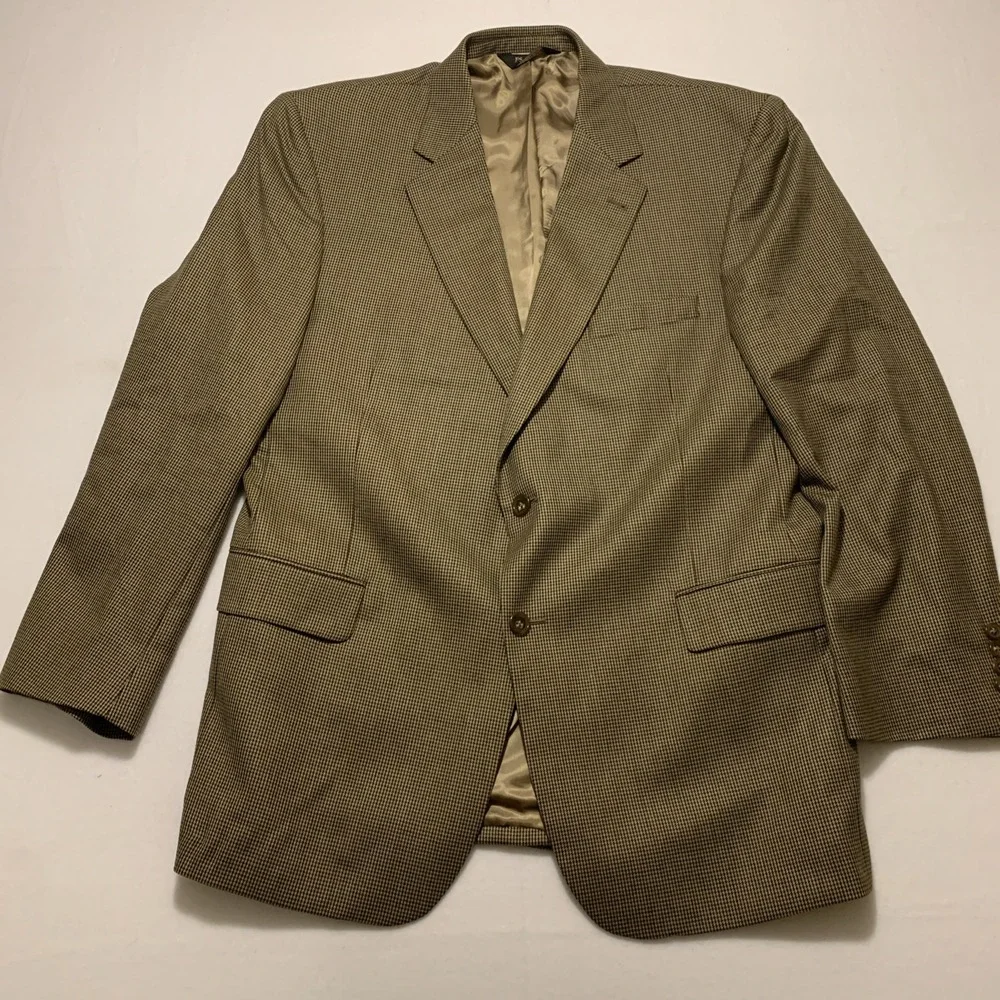 Jos. A. Bank Mens 46R 100% Wool 2-Button Blazer Brown Houndstooth Sport Coat